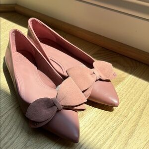 Tory Burch Rosalind Pink Flats with Bow Detail